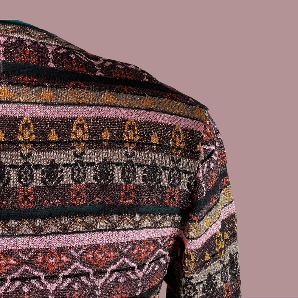 MISSONI VALENTINO S.P.A. MULTICOLOR LUREX JACQUARD KNIT DRESS SZ 10, SCOOP NECK - Picture 5 of 13